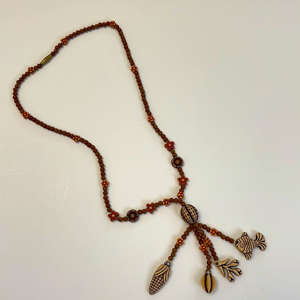 Natural Wood Beaded Necklace 18 1/2 inches